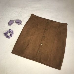 Brown button-down suede skirt